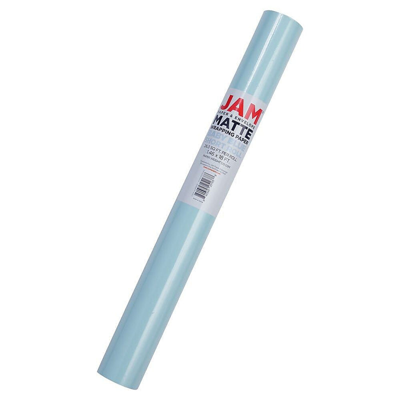 JAM Paper Short Mini Roll Wrapping Paper, 26.3 sq. ft., Pool Baby Blue, 2/Pack(277013535263a)