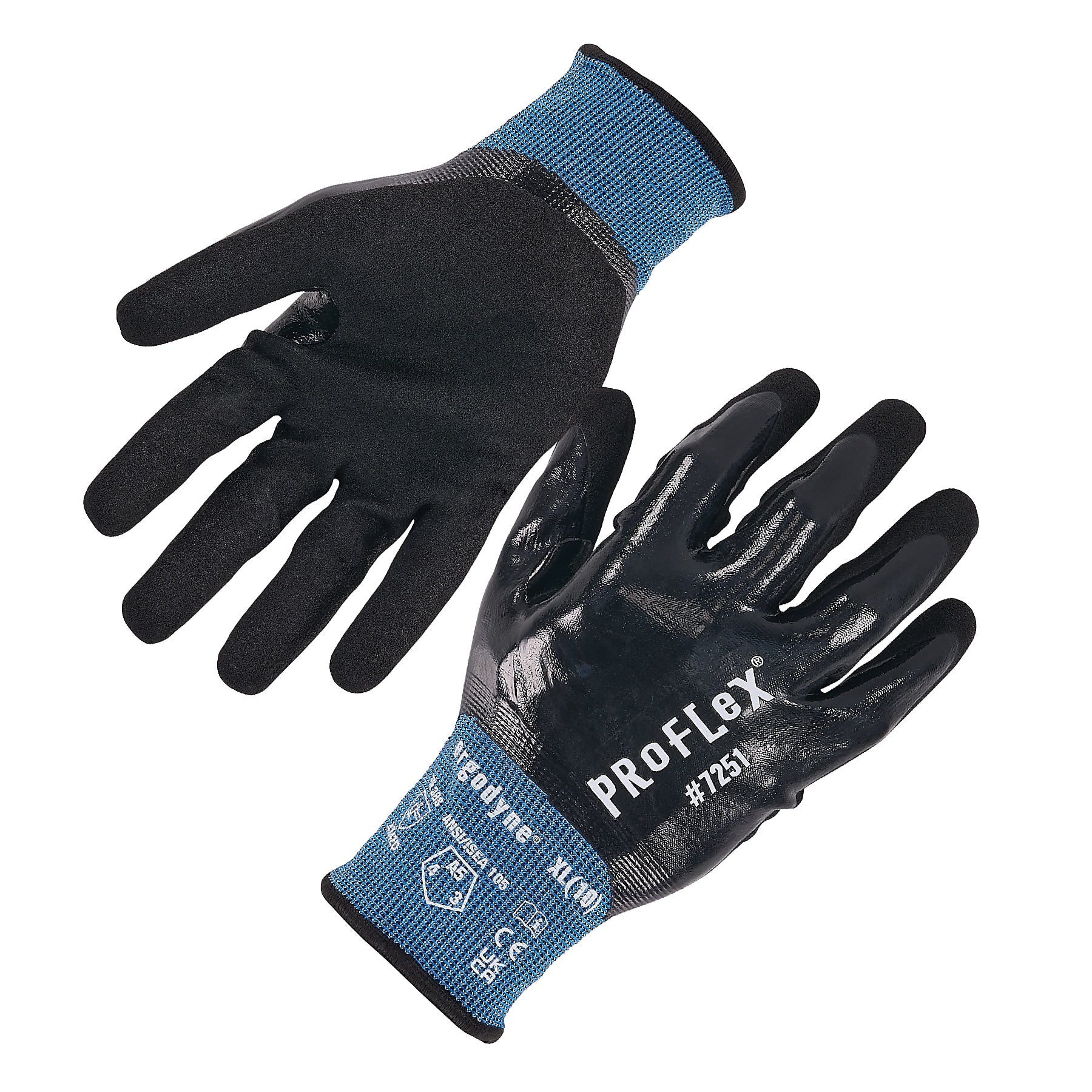 ProFlex 7251 Cut-Resistant Water-Resistant Fully Coated Nitrile Gloves, 2XL, 21 Gauge, A5 Cut Level, Black, Pair (10446)