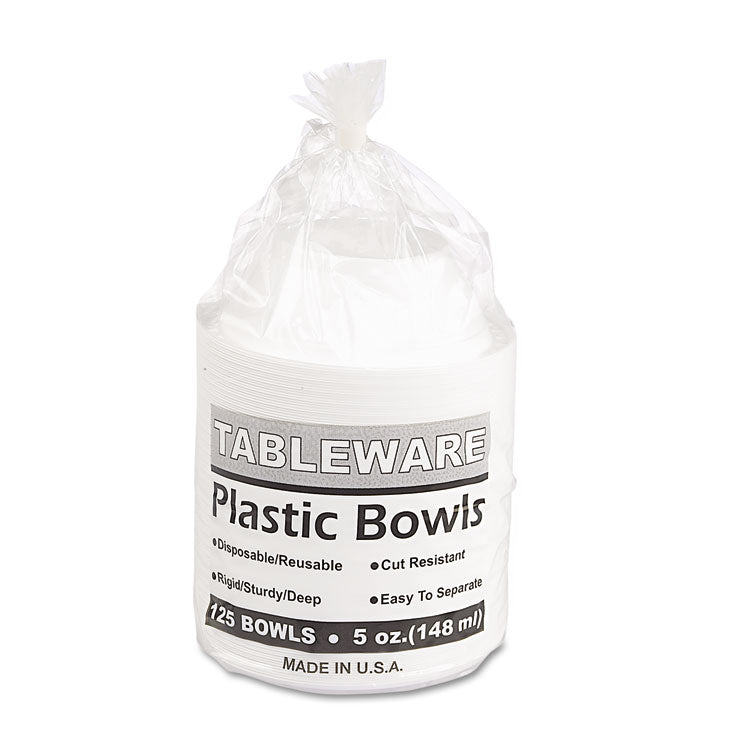 Plastic Dinnerware, Bowl, 5 oz, White, 125/Pack