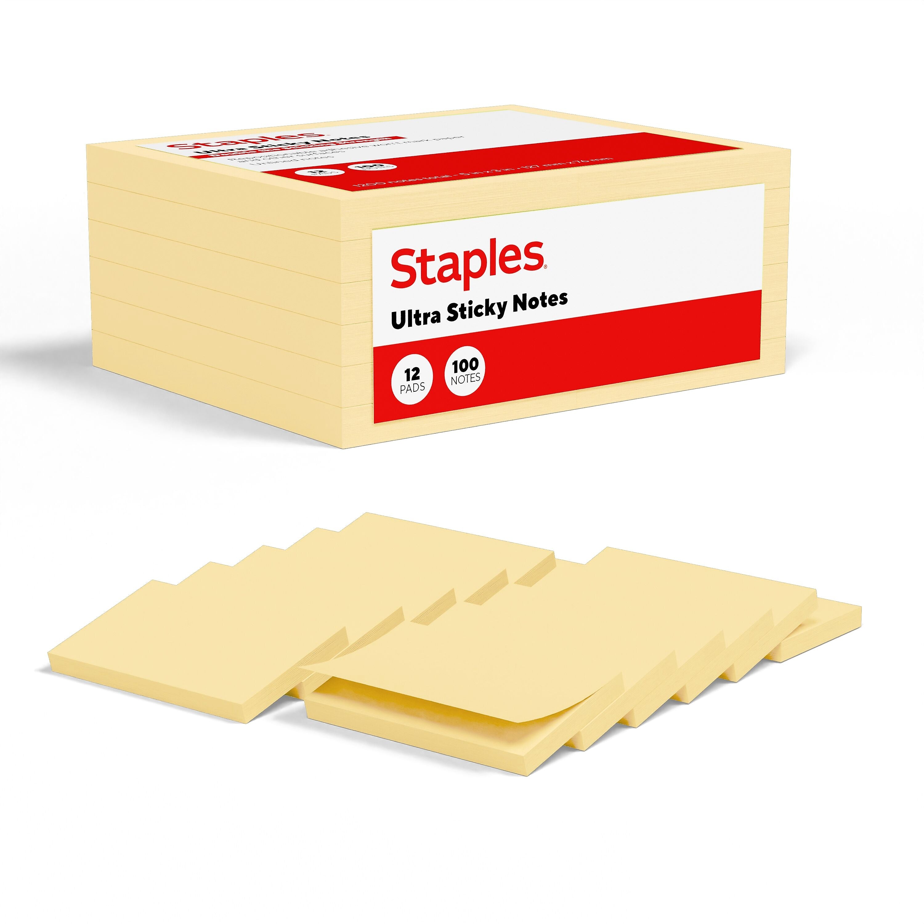 Staples Ultra Sticky Notes, 3" x 5", Sunshine Collection, 100 Sheets/Pad, 12 Pads/Pack (ST62890)