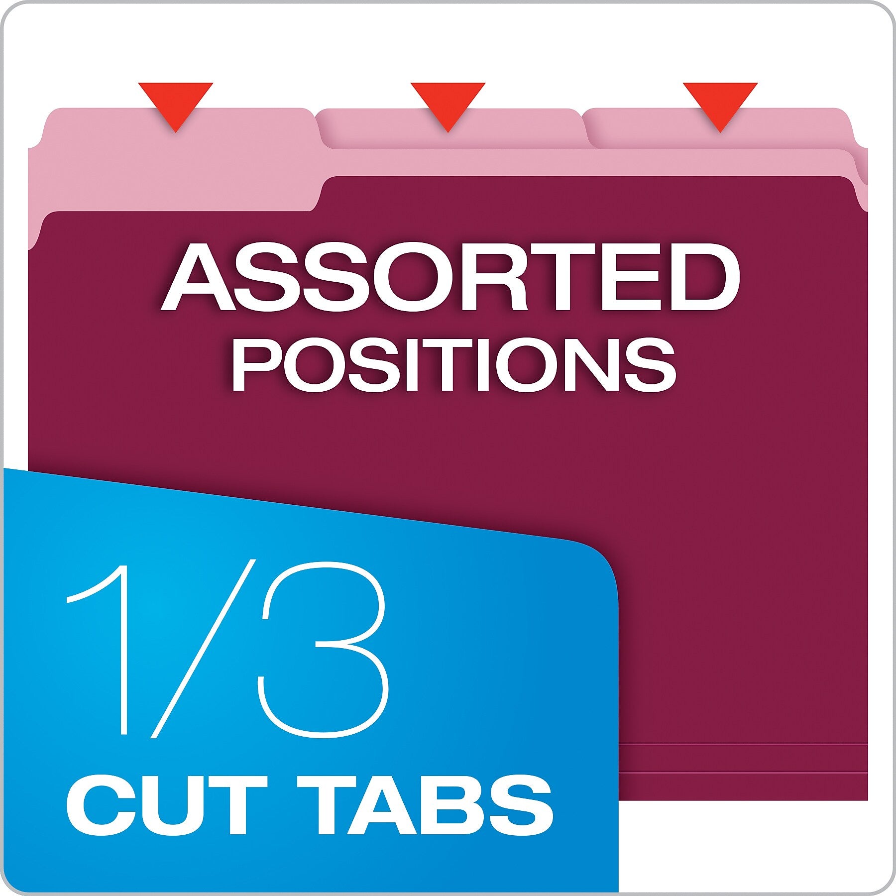 Pendaflex Recycled File Folder, 1/3-Cut Tab, Assorted, Letter Size, Burgundy, 100/Box (4210 1/3 BUR)