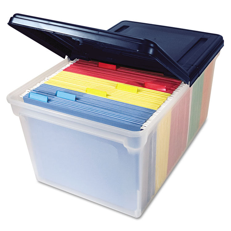 Extra-Capacity 28" File Tote, Letter Files, 23.25" X 14.25" X 10.63", Clear/navy