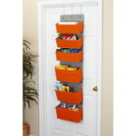 Household Essentials 6 Pocket Plastic/Poly Over the Door Hanging Organizer, 57" x 15" x 7", Orange (2168-1)
