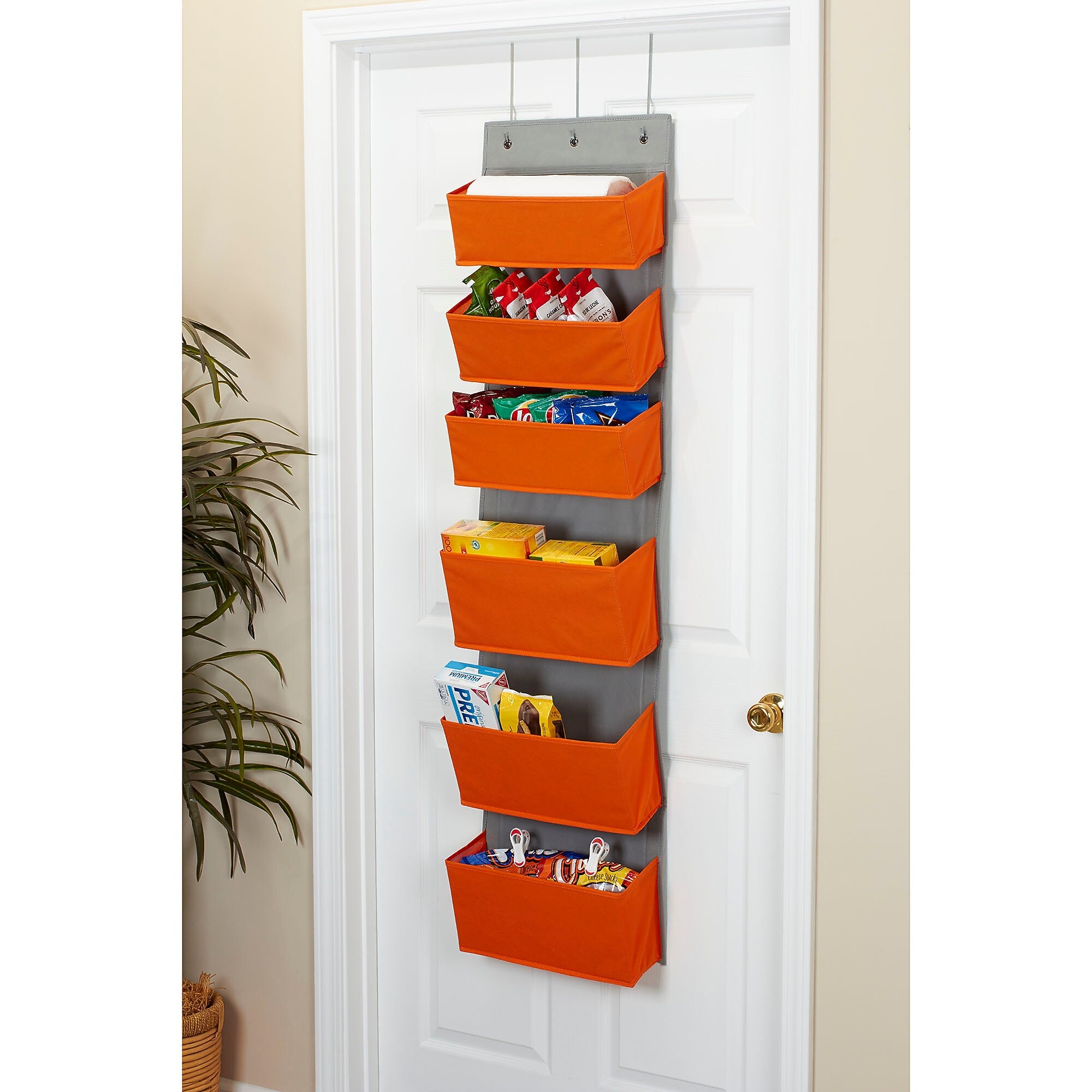 Household Essentials 6 Pocket Plastic/Poly Over the Door Hanging Organizer, 57" x 15" x 7", Orange (2168-1)