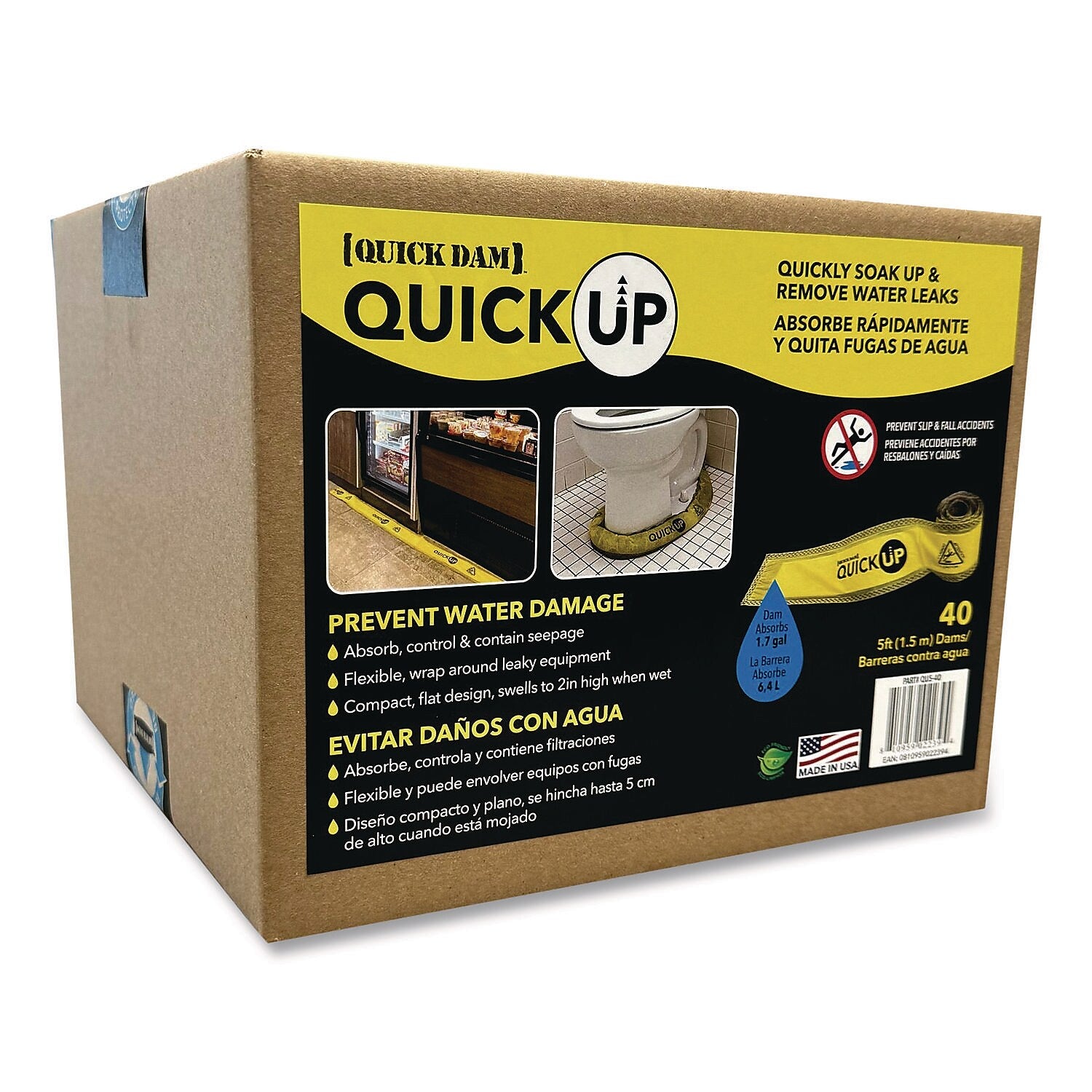 Quick Dam Quick Up Water Flood Barriers, 5', 40/Box (QU5-40)