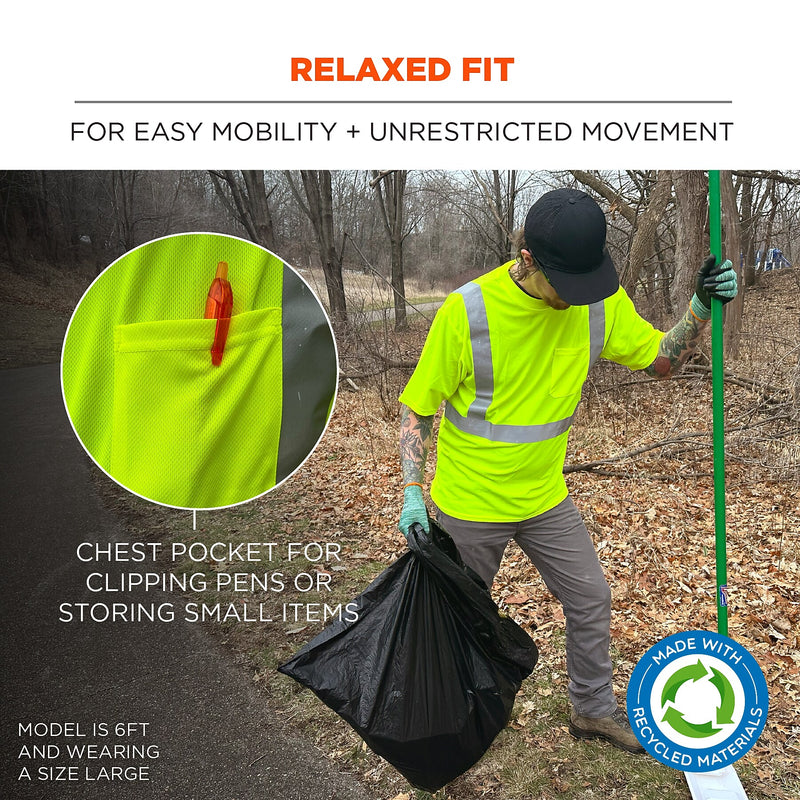 GloWear 8289-ECO High Visibility Short Sleeve T-Shirt, ANSI Type R Class 2, Lime, M, (21533)