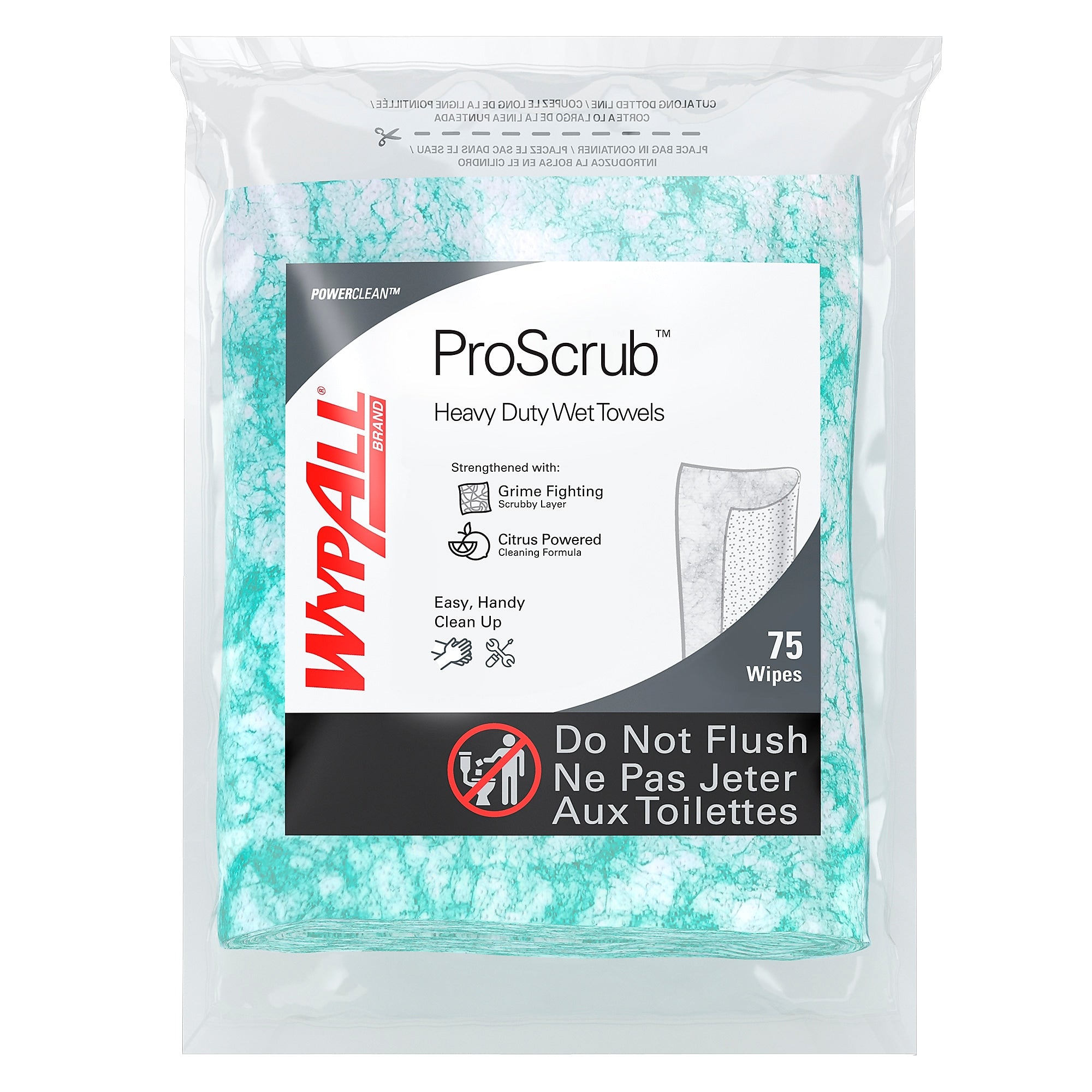 WypAll PowerClean ProScrub Fabric Cleaning Wipers, 9.5", Green, 75 Wipers/Box, 6/Carton (91367)