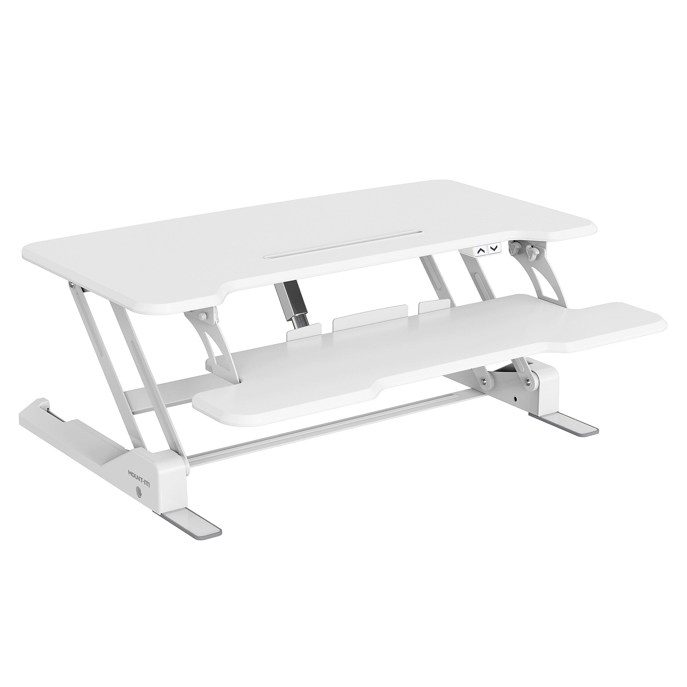 Mount-It! 38"W Electric Rectangular Adjustable Standing Desk Converter, White (MI-8012)