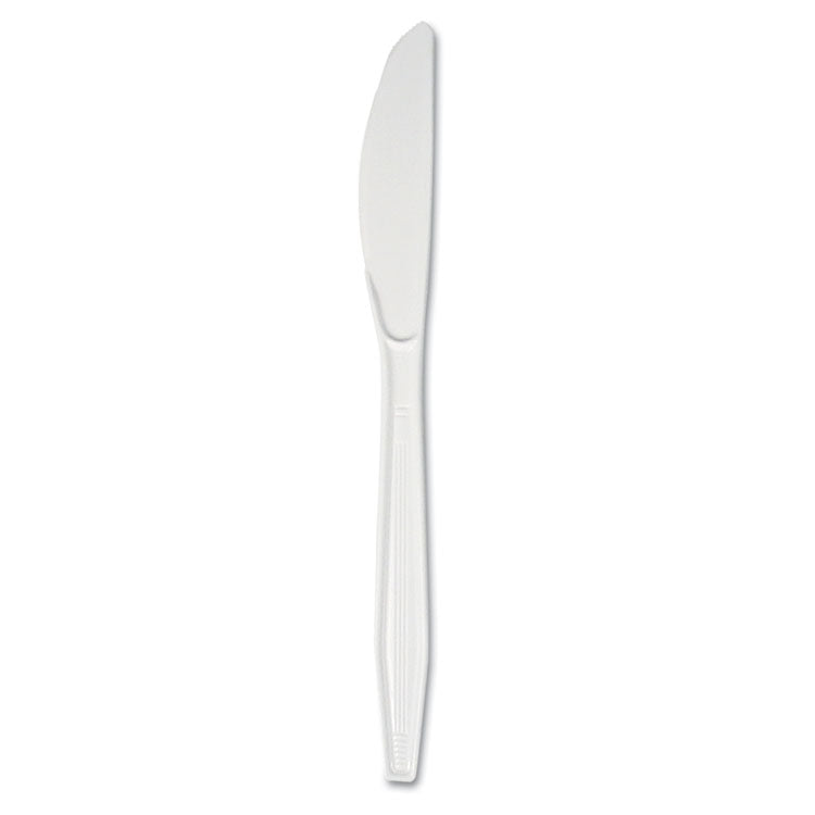 Mediumweight Polystyrene Cutlery, Knife, Plastic, White, 100/Box, 10 Boxes/Carton