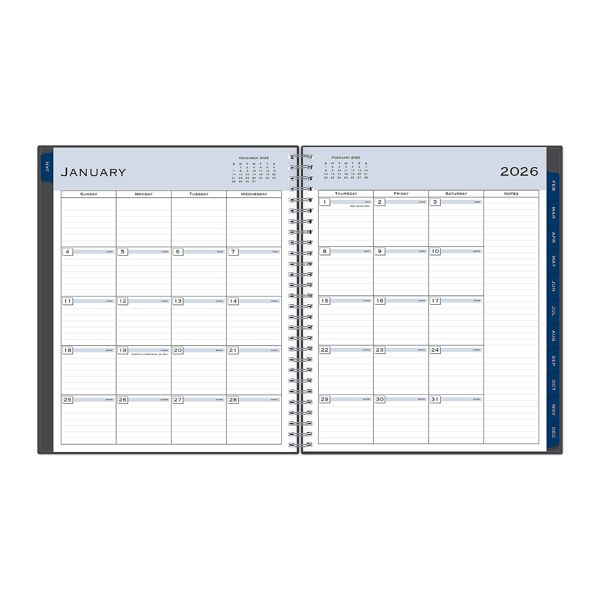2026 Blue Sky Passages 8" x 10" Calendar Year Monthly Planner, Plastic Cover, Gray (100011-26)
