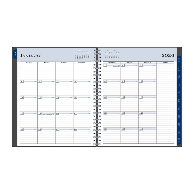 2026 Blue Sky Passages 8" x 10" Calendar Year Monthly Planner, Plastic Cover, Gray (100011-26)