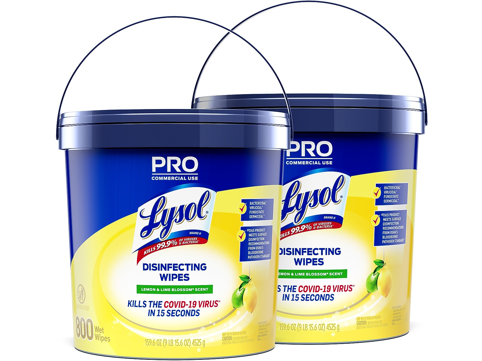 Lysol Pro Disinfecting Wipes, Lemon & Lime Blossom Scent, 800 Wipes/Canister, 2 Canisters/Carton (19200-99856CT)