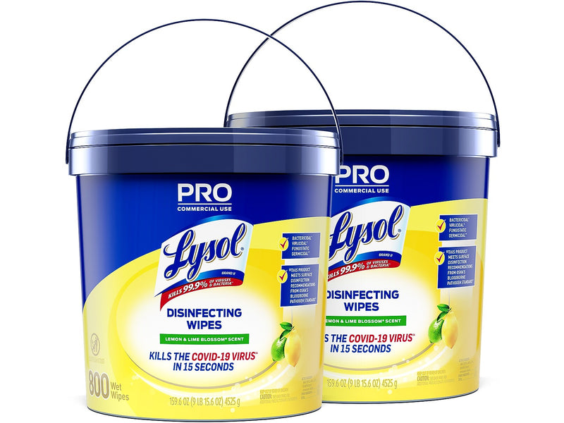 Lysol Pro Disinfecting Wipes, Lemon & Lime Blossom Scent, 800 Wipes/Canister, 2 Canisters/Carton (19200-99856CT)