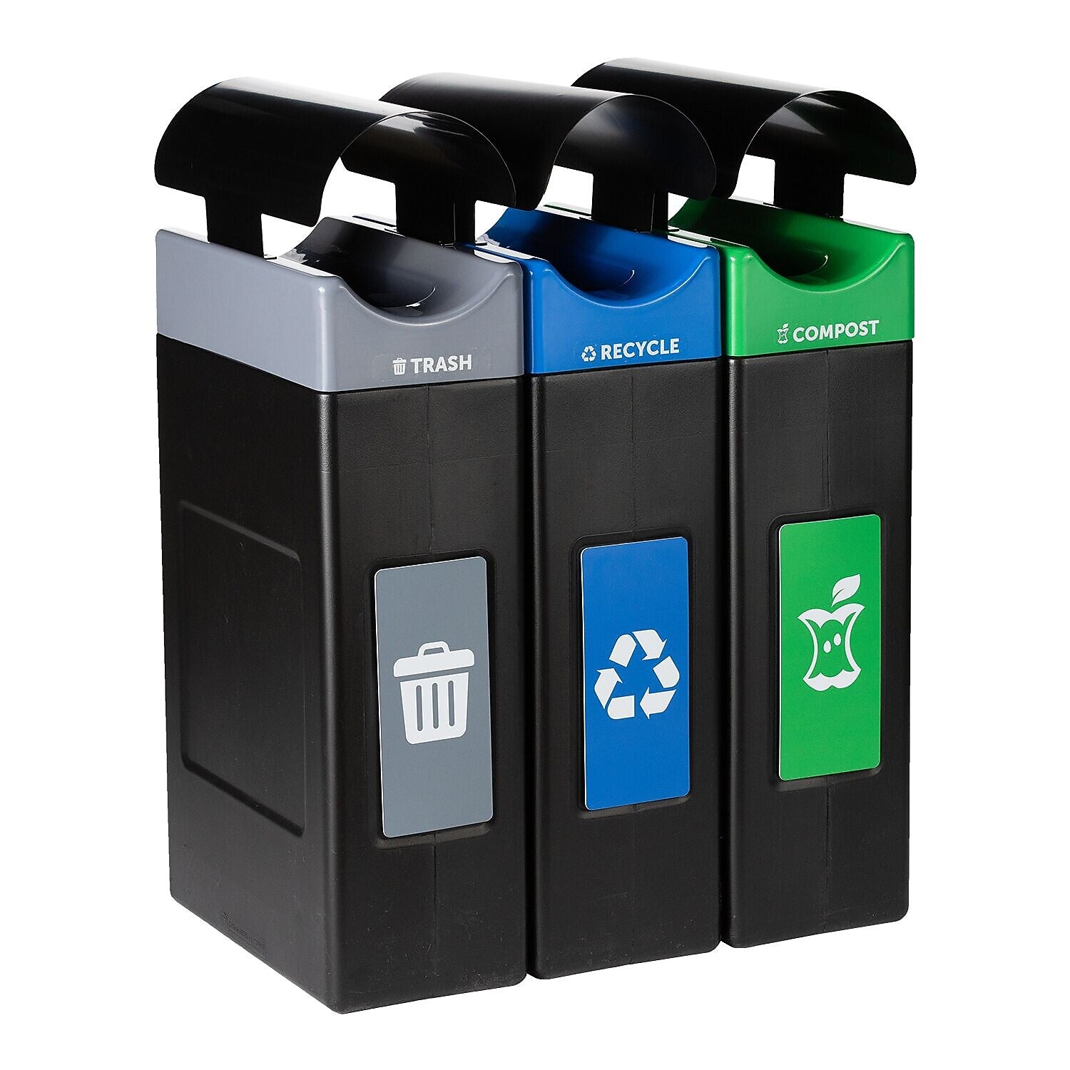 Commercial Zone Avante Series Polyethylene Triple-Stream Trash, Recycling and Compost Center, 90 Gallon, Black (787306MSA)
