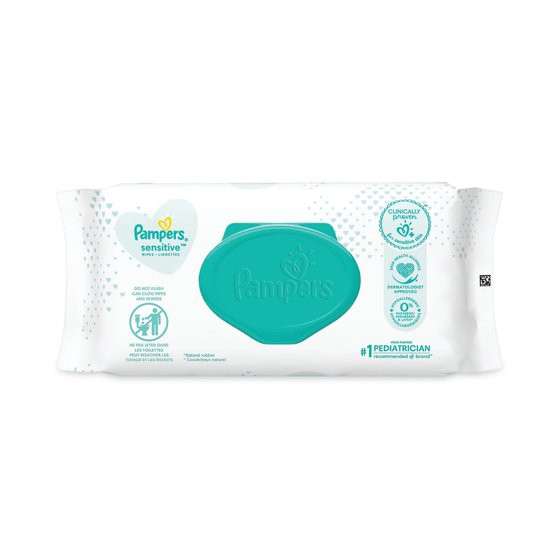 Pampers Sensitive Baby Wipes, 1-Ply, 6.8 x 7, Unscented, White, 56/Pack, 8 Packs/Carton (PGC87076)