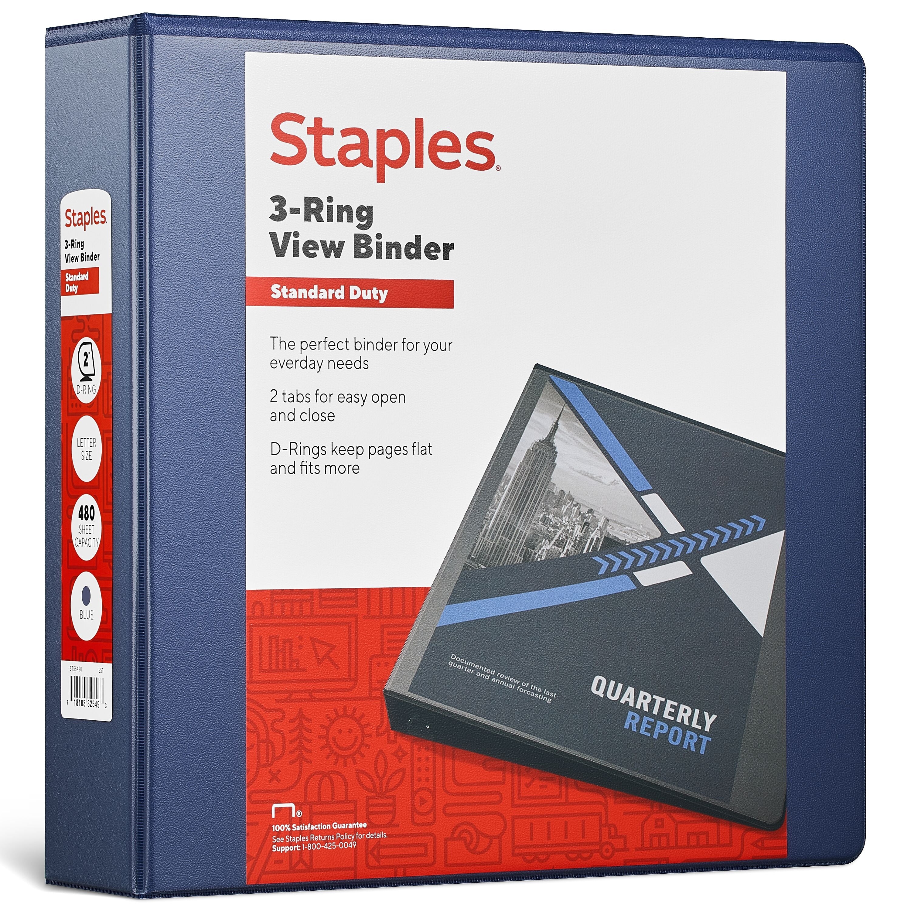 Staples 2" 3-Ring View Binder, D-Ring, Navy Blue (26445-CC)