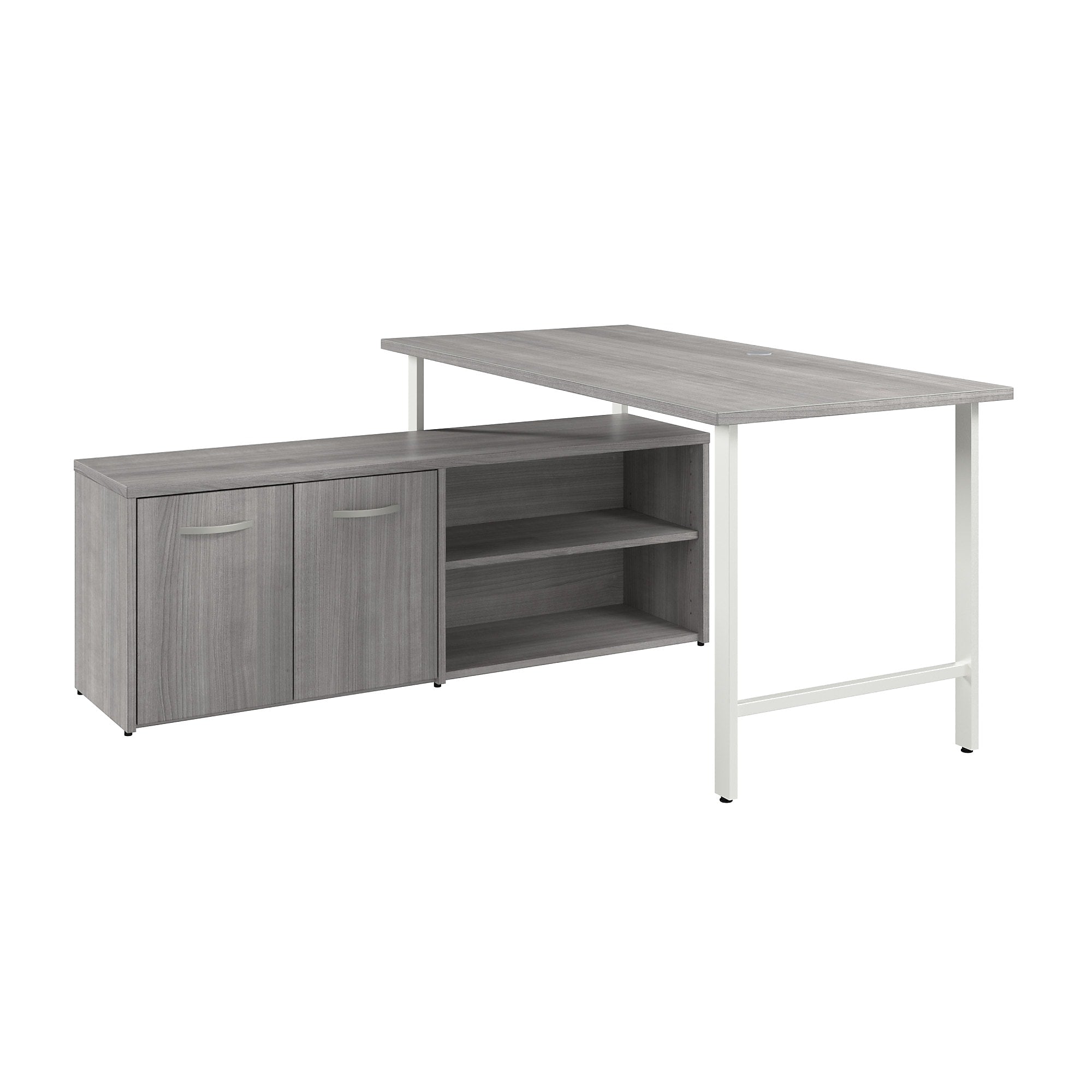 Bush Business Furniture Hustle 60"W Computer Desk and Low Storage Cabinet with Doors and Shelves, Platinum Gray (HUS011PG)