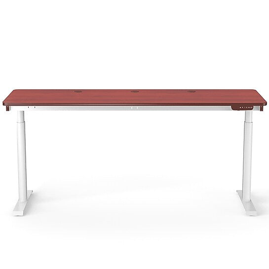 VersaDesk PowerLift 72"W Electric Rectangular Adjustable Standing Desk, Cherry/White (PLSDR7224-WC-APP)
