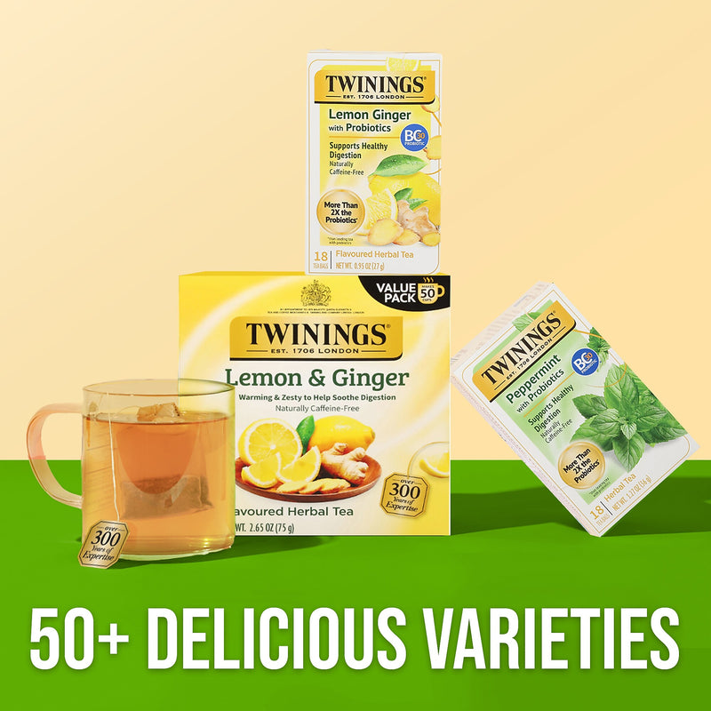 Twinings Decaf Probiotics Lemon and Ginger Herbal Tea Bags, 18/Box (F16483)