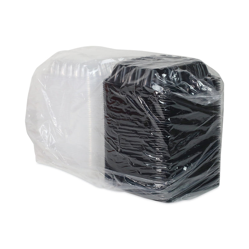 Pactiv Evergreen EarthChoice Vented Dual Color Microwavable Hinged Lid Container, 38oz, Black/Clear, Plastic, 150/CT