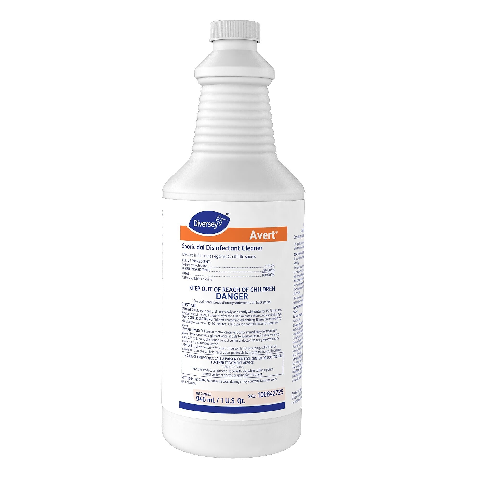 Dymon Avert Cleaner Disinfectant, Chlorine, 32 oz., 12/Carton (100842725)