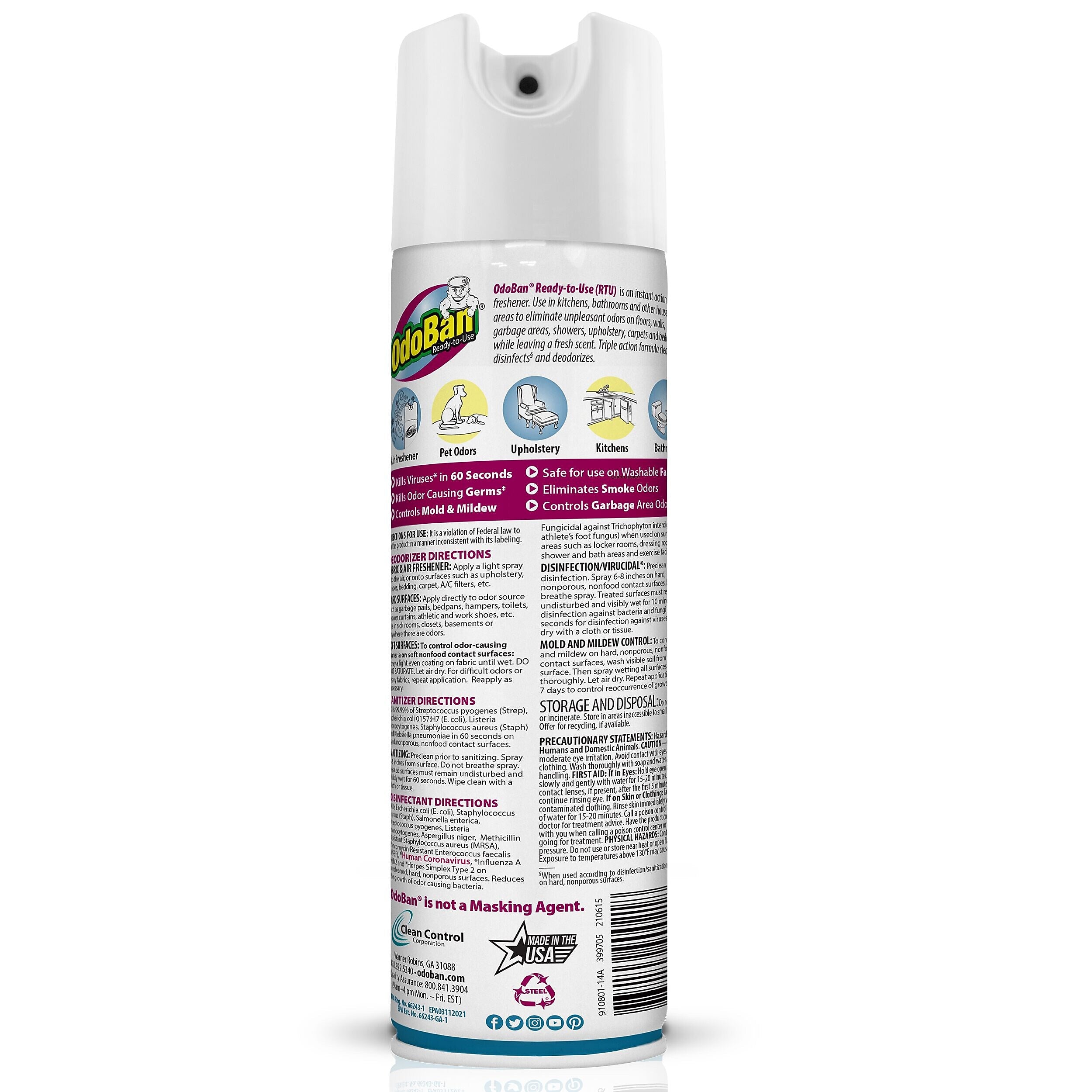 OdoBan Ready to Use Disinfectant Air Freshener & Deodorizer Spray, 14.6 oz., Cotton Breeze Scent (910801-14A)