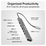 Plugable 9-Port USB-C Hub, Gray (USBC-9IN1E)