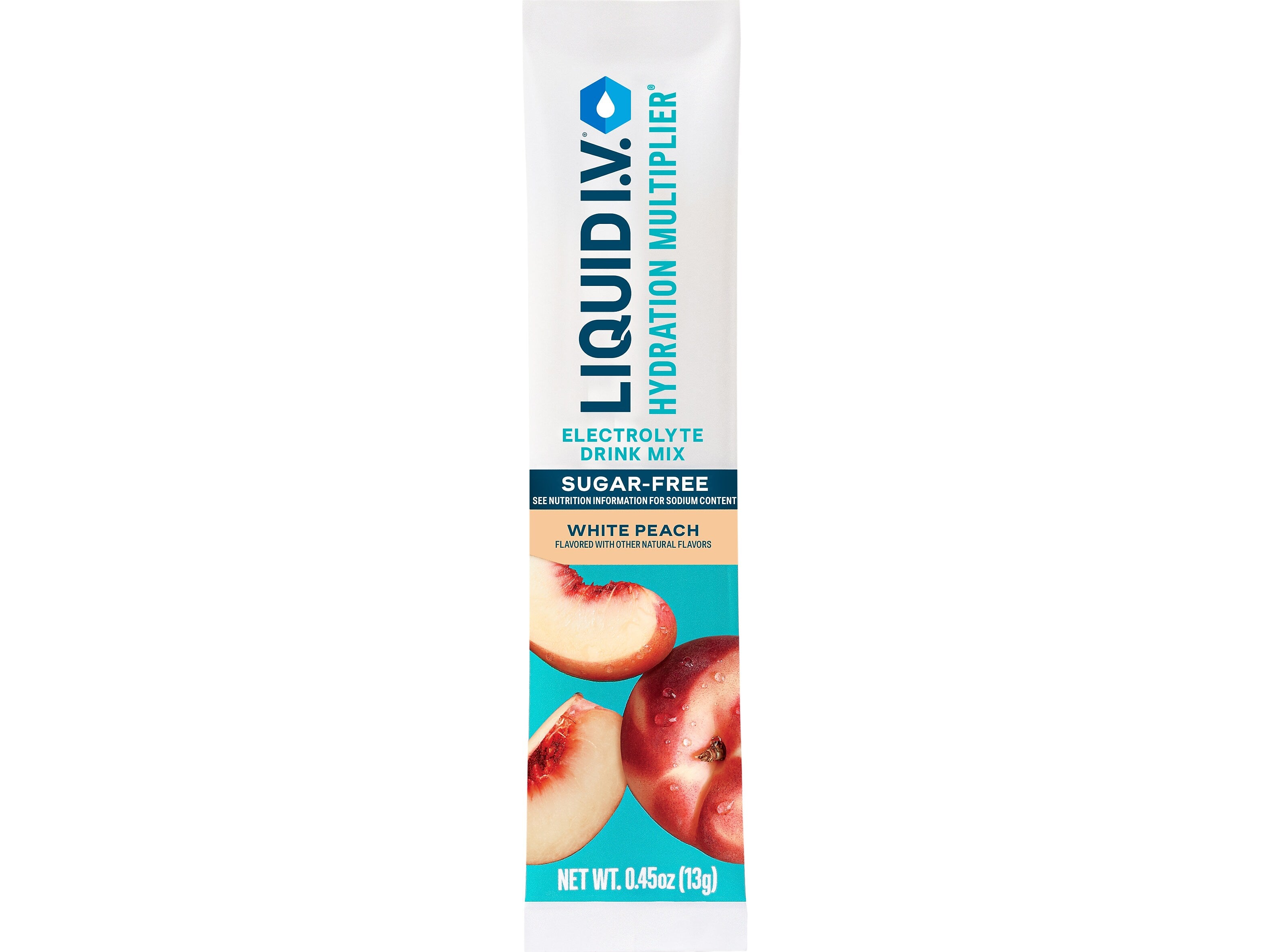 LIQUID I.V. Hydration Multiplier Sugar-Free White Peach Electrolyte Powder Drink Mix, 0.45 oz., 15 Sticks/Pack (LVM-1519)