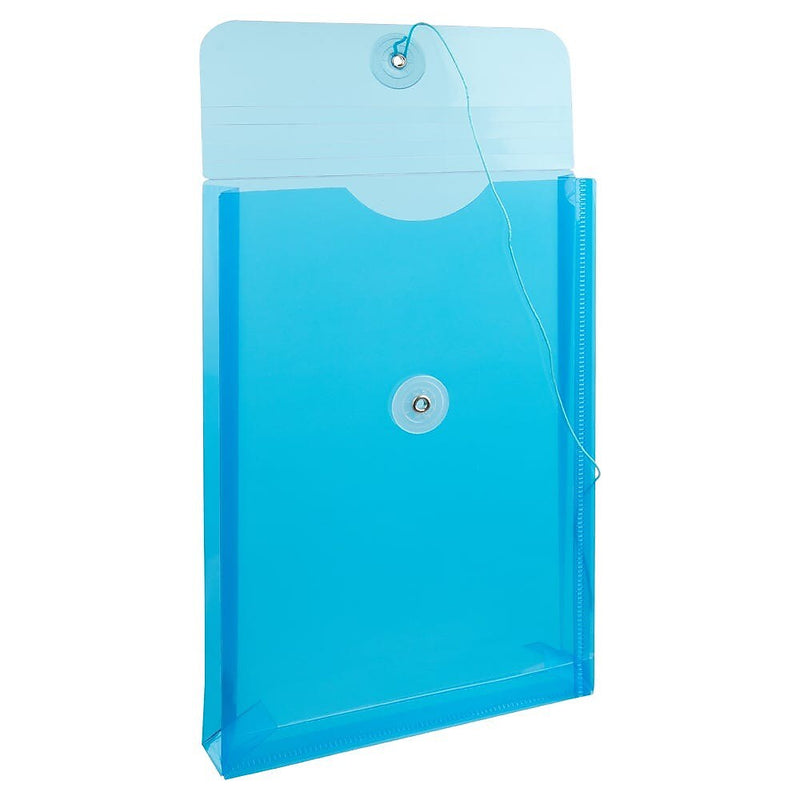 JAM Paper Plastic Filing Envelope with Button & String Closure, Blue, 12/Pack (472B1BU)