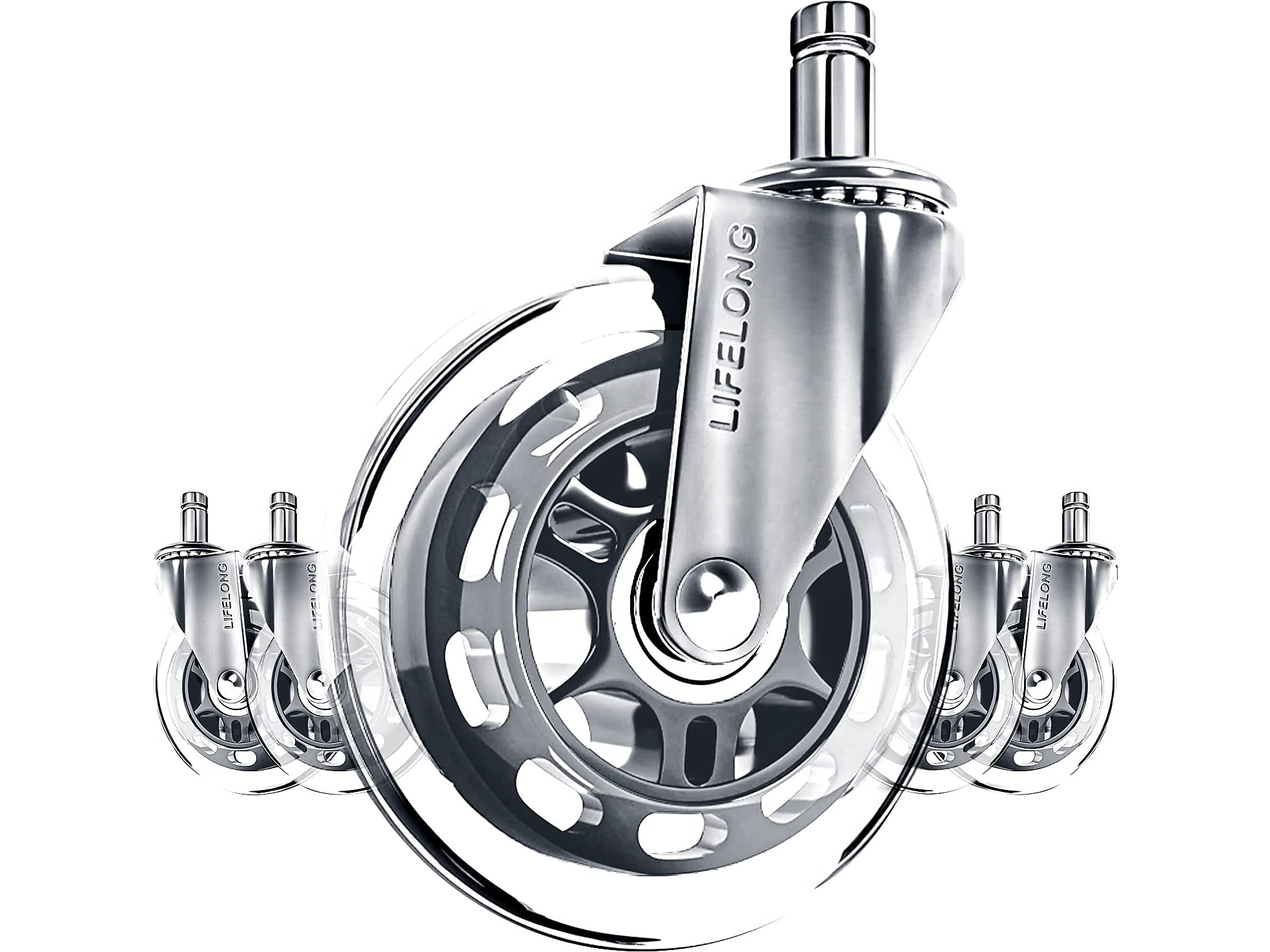 Lifelong Wheels Chair Caster, Clear/Silver, 5/Set (B0B27MGVGP)