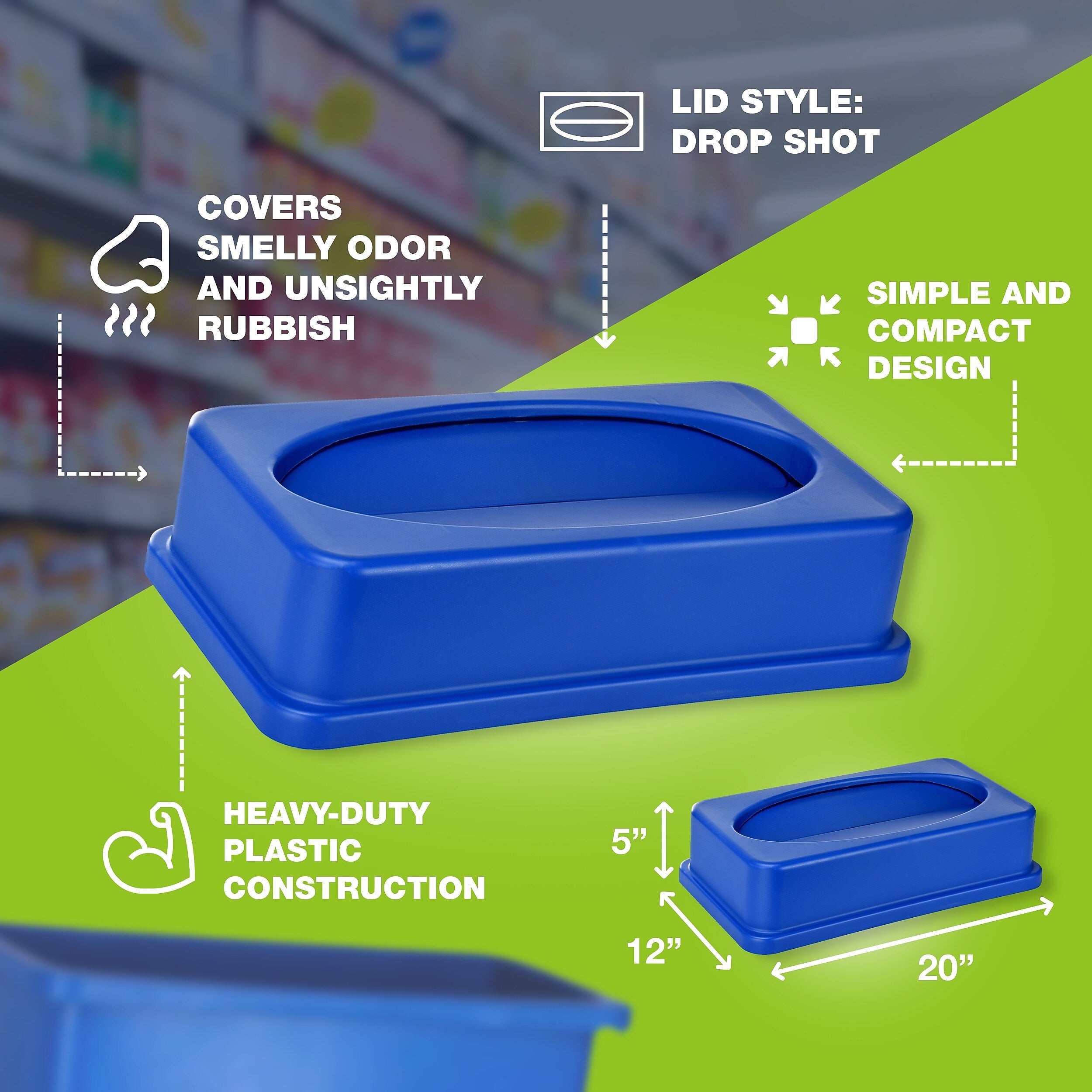 Alpine Industries Polypropylene Recycling Bin with Lid and Dolly, 23 Gallon, Blue (ALP477-BLU3-PKD)