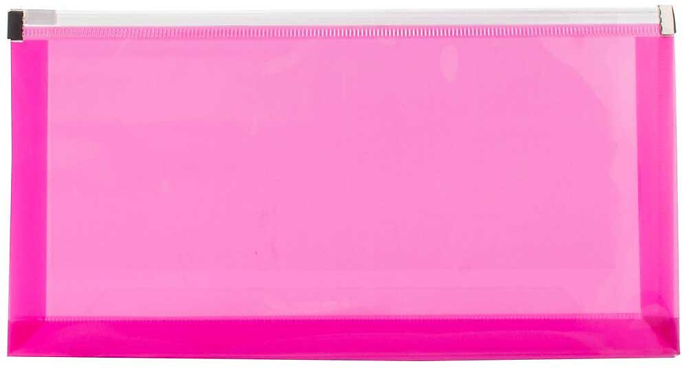 JAM Paper Premium Plastic Expanding Wallet with Zipper Closure, 5" x 10", Fuchsia Pink, 3/Pack (921Z1FUX3)