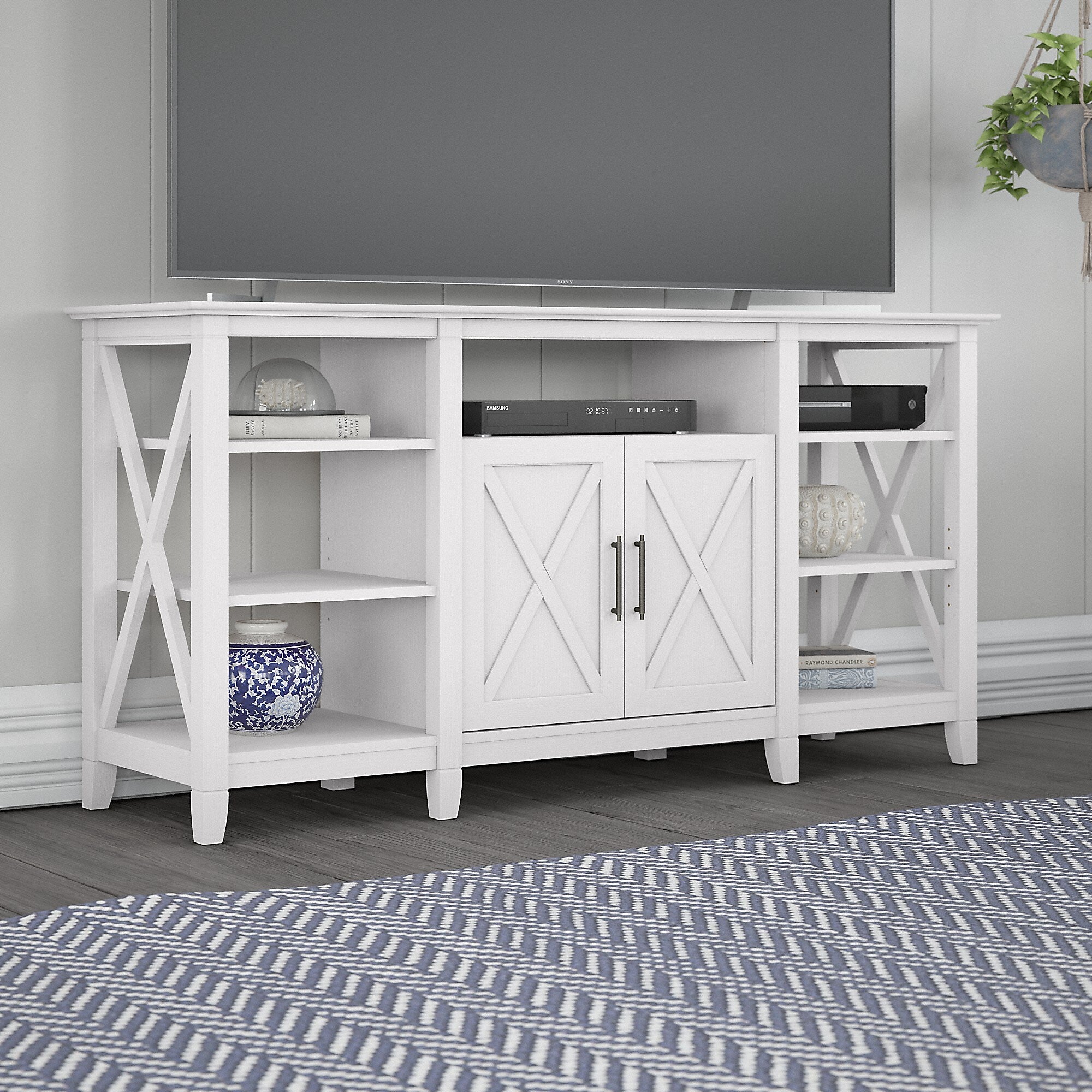 Bush Furniture Key West Console TV Stand, Screens up to 65", Pure White Oak (KWV160WT-03)