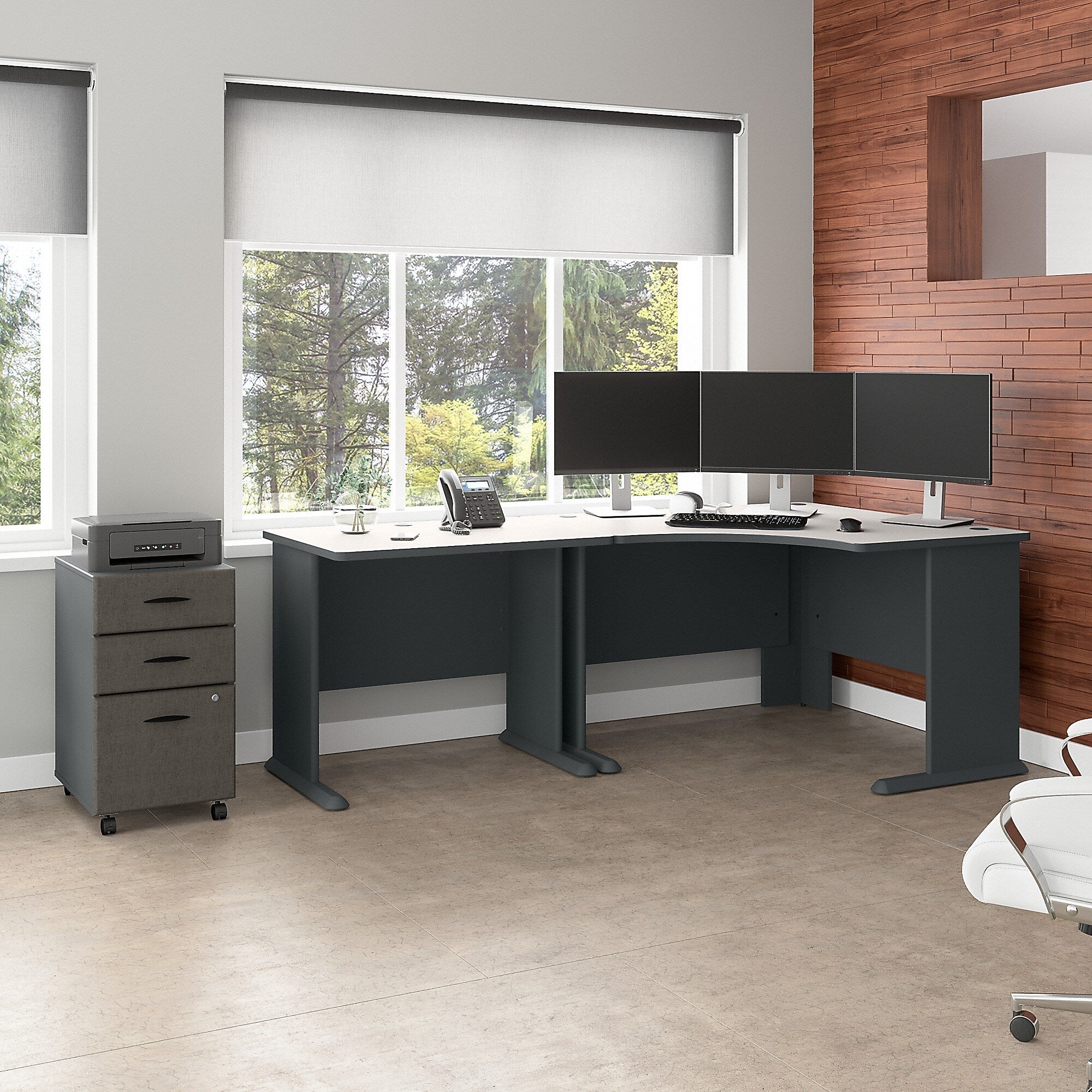 Bush Business Furniture Cubix 48"W Corner Desk with Return and Mobile File Cabinet, Slate/White Spectrum (SRA005SLSU)
