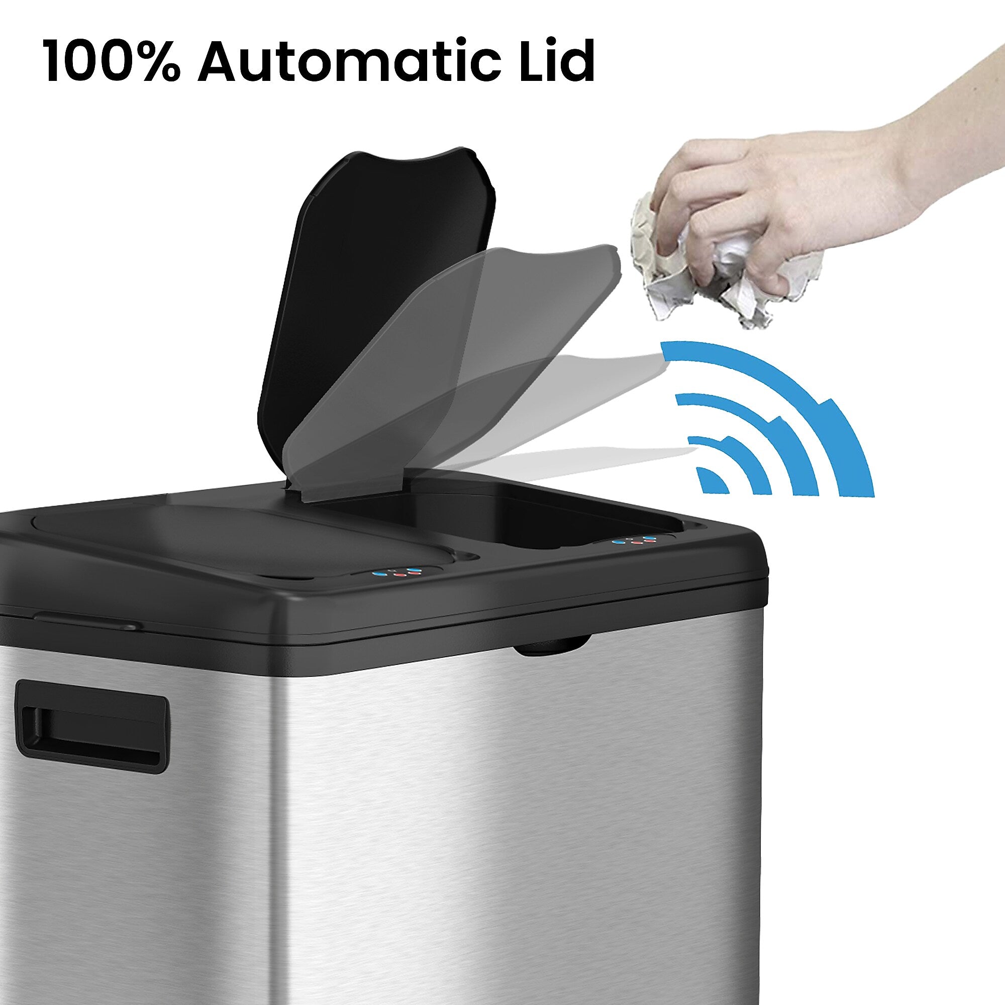 iTouchless Stainless Steel Sensor Recycle Bin & Kitchen Trash Can with Black Lid, 16 Gallon (IT16RB)