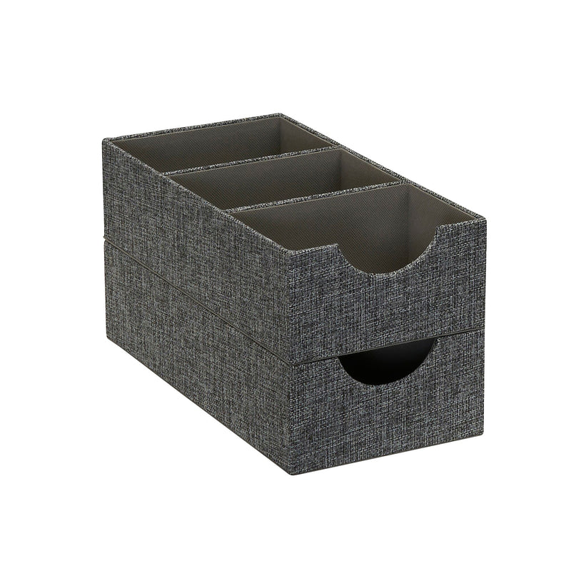 Household Essentials 3-Compartment Drawer Organizers, Graphite Linen, 2/Pack (7574-1)
