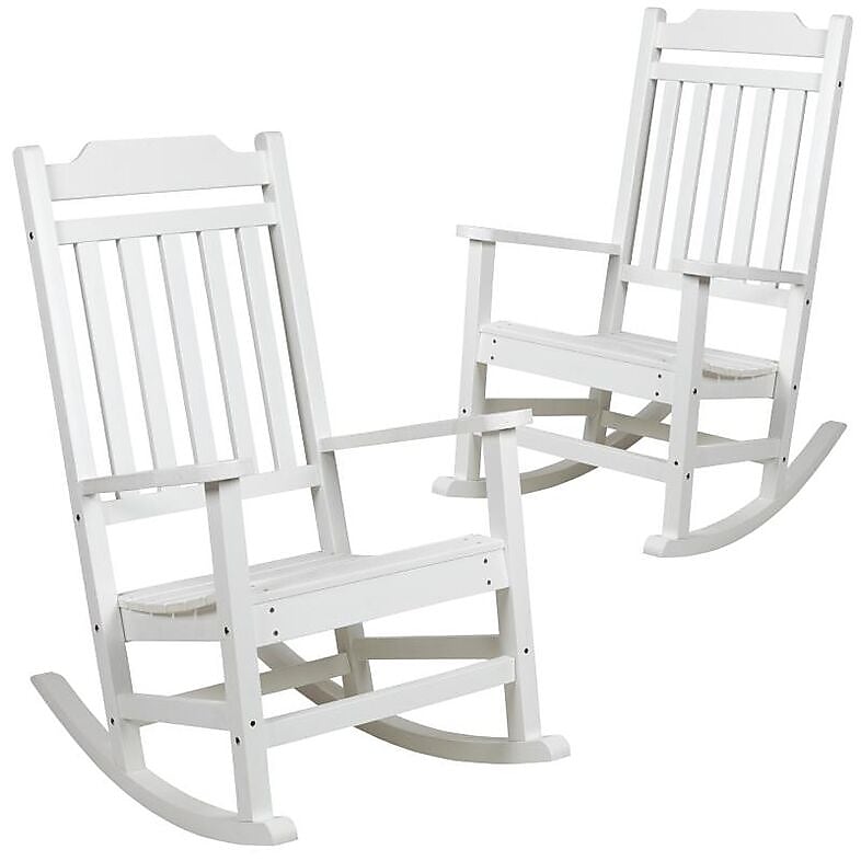 Flash Furniture Winston All-Weather Rocking Chair, White Faux Wood, 2/Pack (2JJC14703WH)