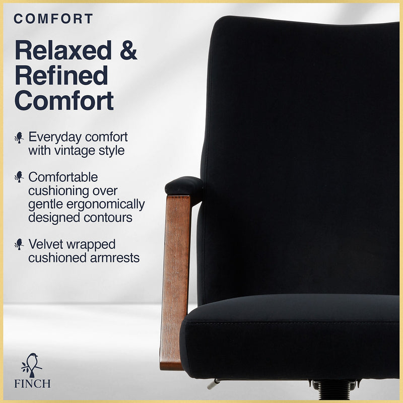 Finch NEO ONE Ergonomic Velvet Fabric/Wood Swivel Executive Chair, Black (52304-BLK)