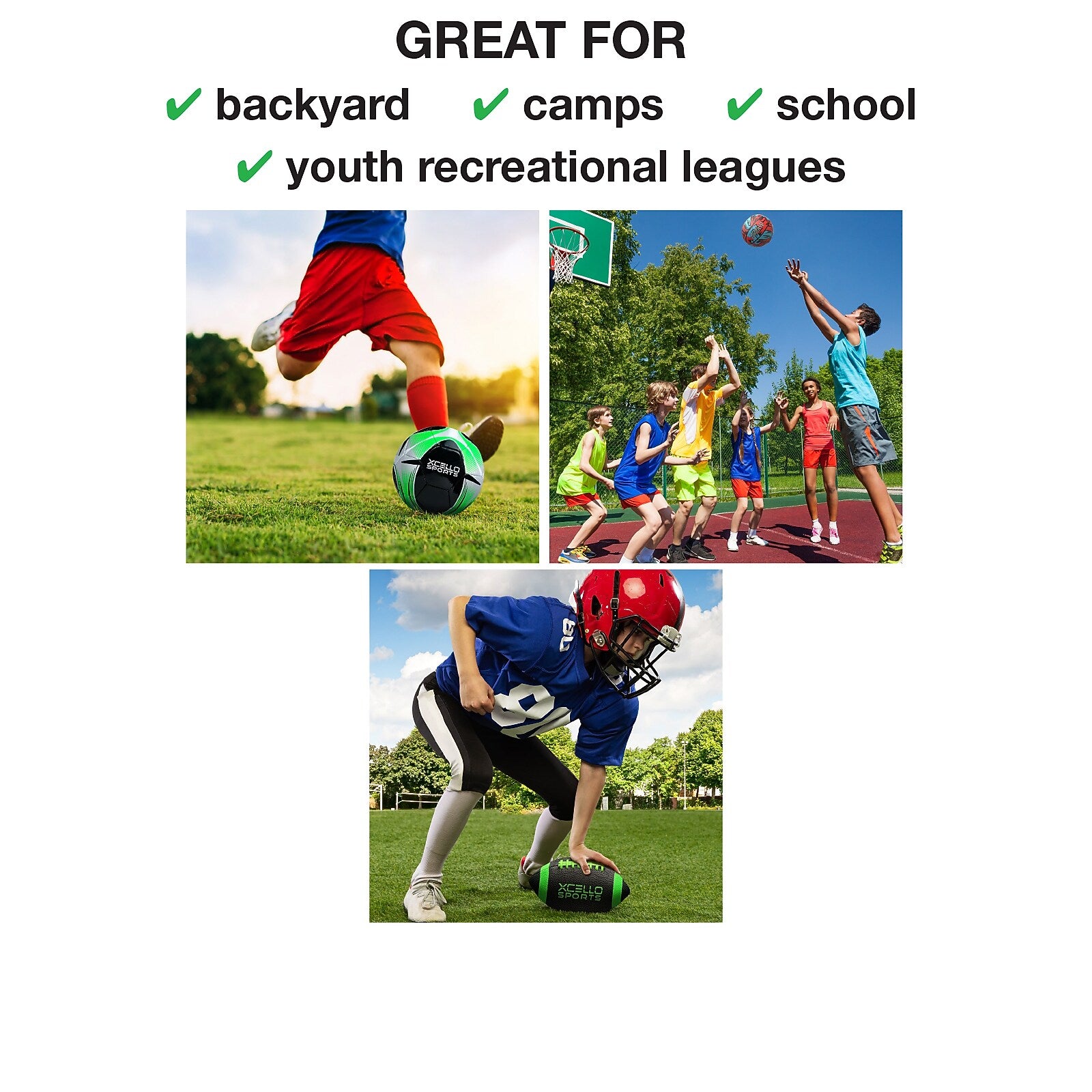 Xcello Sports Multisport 3-Ball Assortment Set, Assorted Colorful Colors (XS-MULTI-3-AST2)