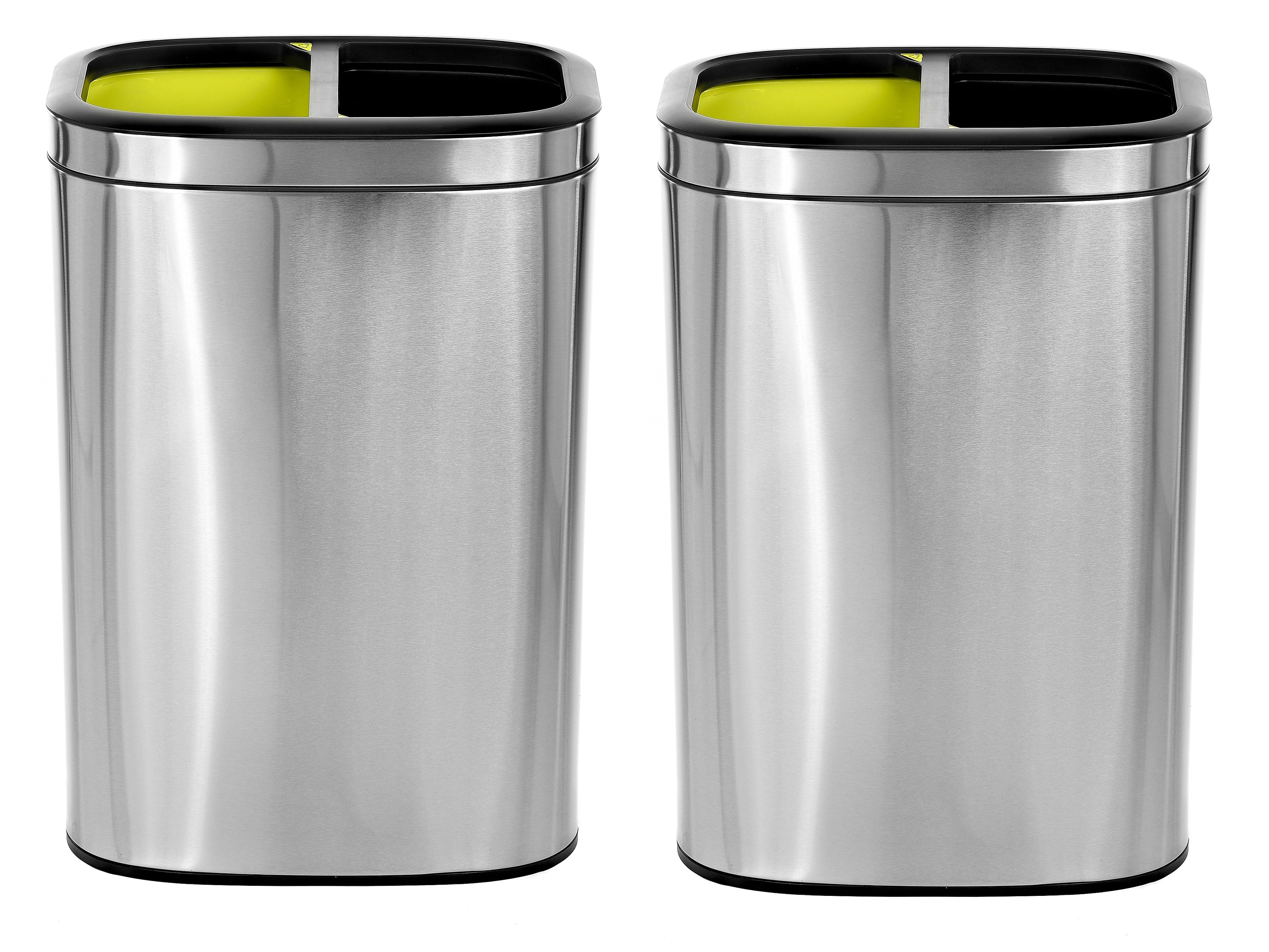 Alpine Industries Stainless Steel Dual Compartment Trash Can with Lid and Liner, 21 Gallon, 2/Pack (ALP470-R-40L-2PK)