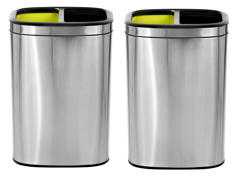 Alpine Industries Stainless Steel Dual Compartment Trash Can with Lid and Liner, 21 Gallon, 2/Pack (ALP470-R-40L-2PK)
