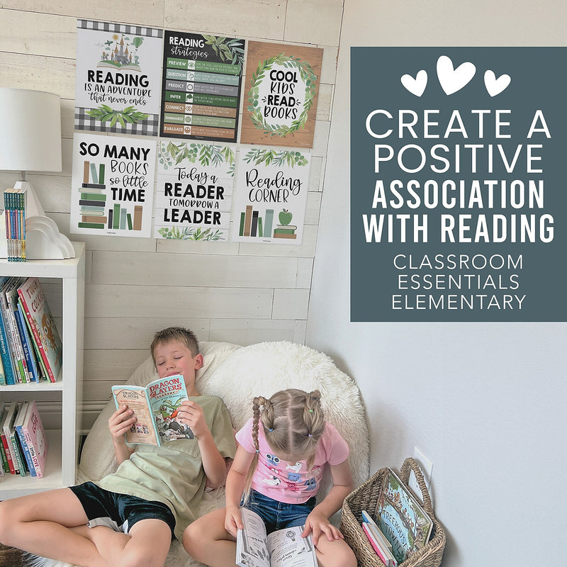 Hadley Designs 11" x 14" Farmhouse Greenery Reading Posters For Classroom Library Decor, 6/Set (HDDX004A2EQ5P)