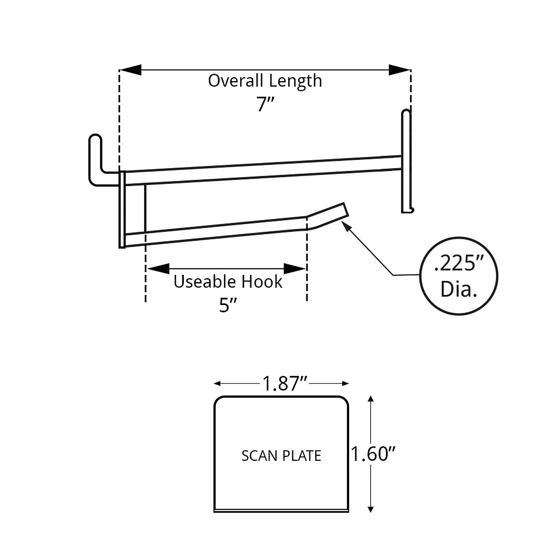 Azar® 6" Glass Filled Nylon Pegboard Scan Hooks, White, 50/Set
