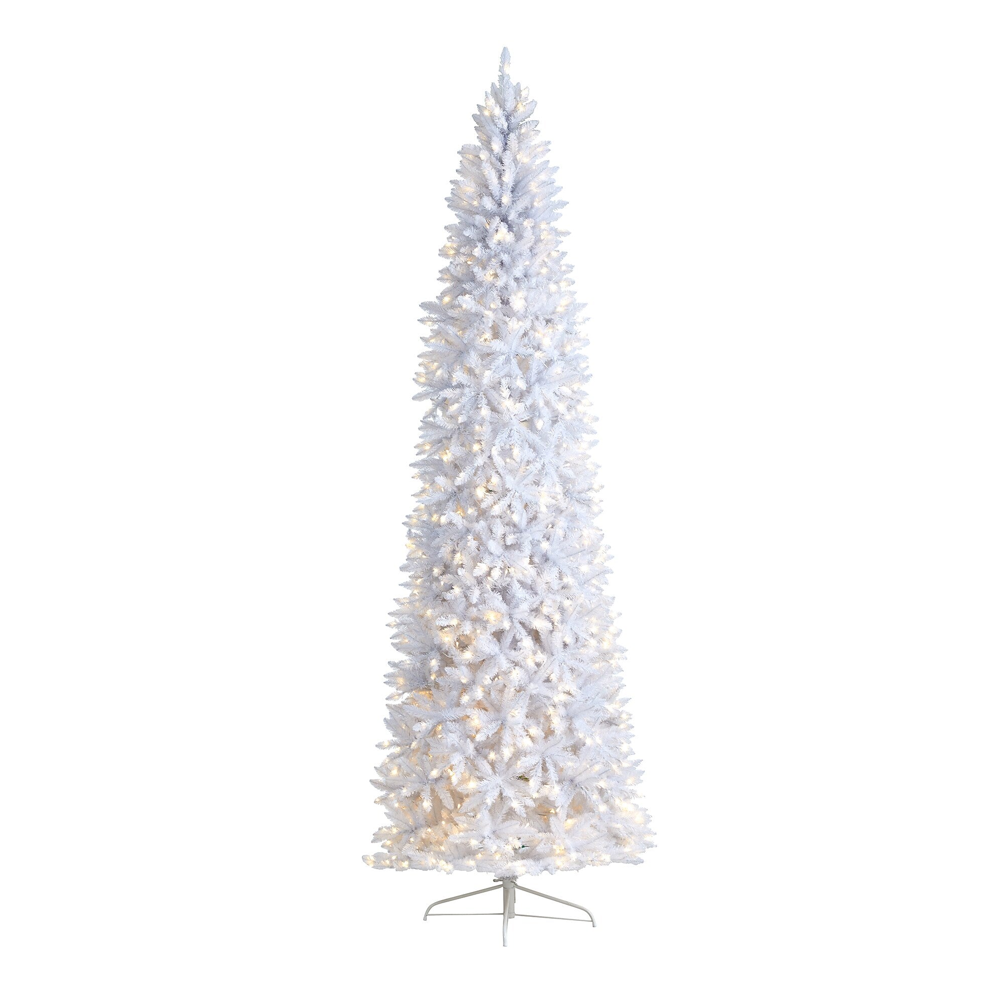 Nearly Natural 10-ft Slim White Artificial Christmas Tree with 800 Warm White LED Lights and 2420 Bendable Branches (T3364)