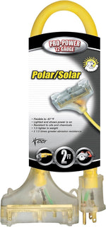 Coleman Cable Polar/Solar Plus 2' Outdoor Extension Cord, 3-Outlet, 12 AWG, Yellow (172-03482)