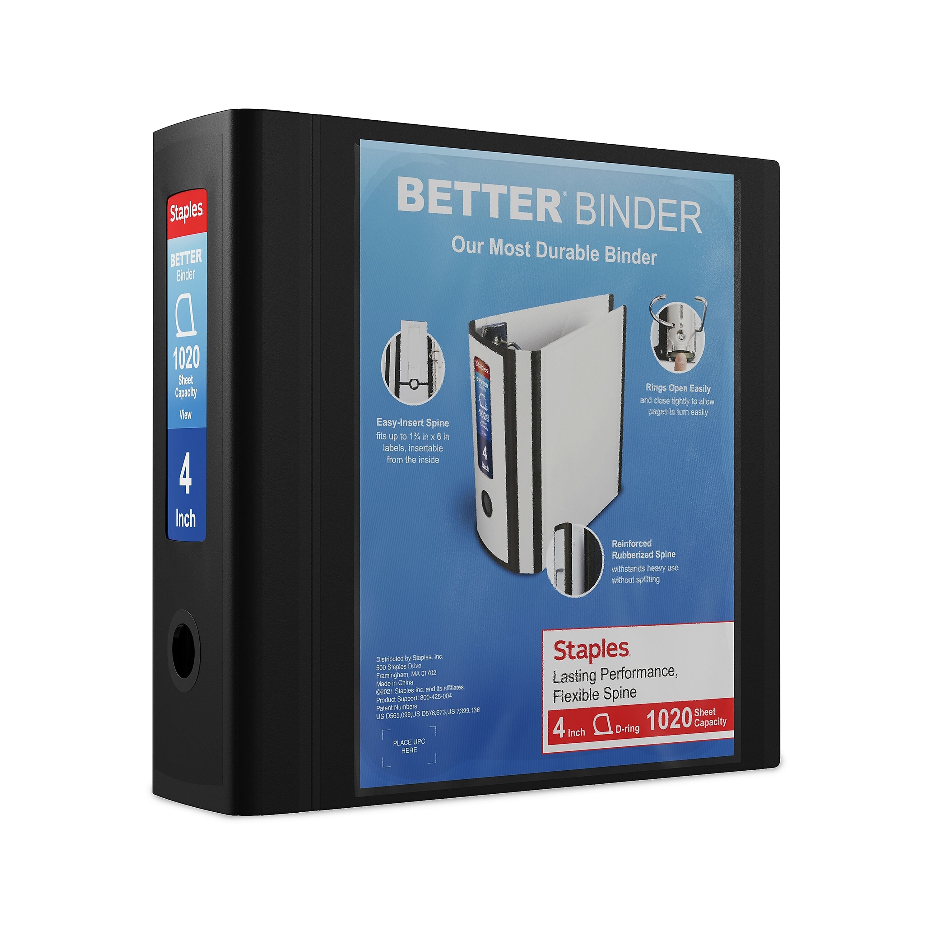 Staples 4" 3-Ring Better Binder, D-Ring, Black (44103)