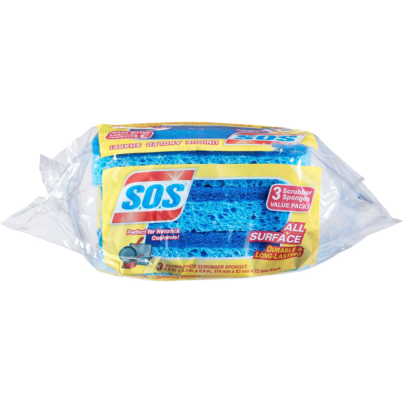 S.O.S All Surface Scrubber Sponge, 3 Sponges/Pack, 8 Packs/Case (91028)