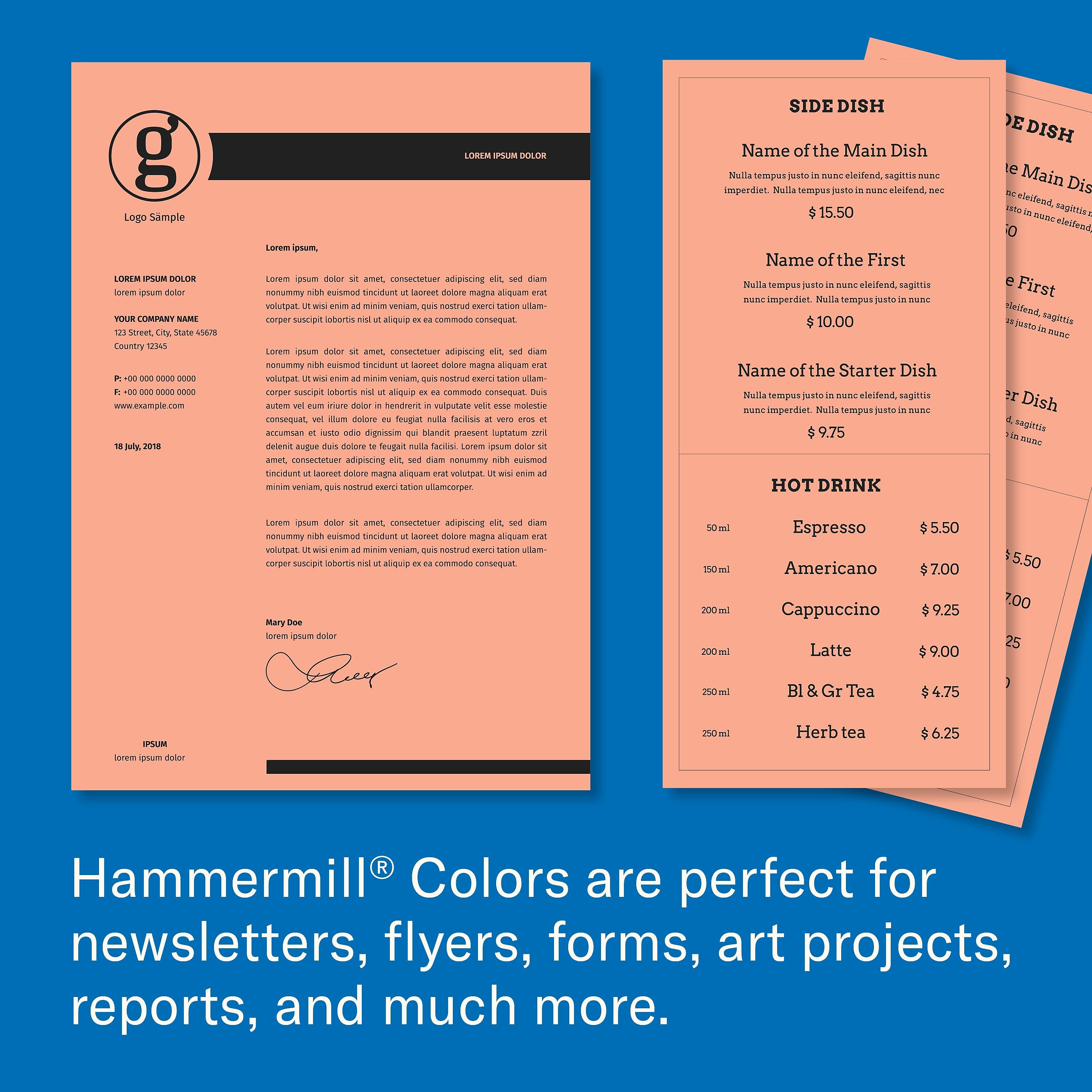 Hammermill 8.5" x 11" Color Copy Paper, 20 lbs., Salmon, 500 Sheets/Pack (103119)