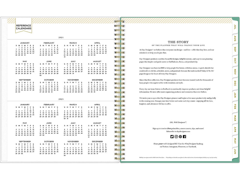 2024-2025 Blue Sky Day Designer Palms 8.5" x 11" Academic Weekly & Monthly Planner, Plastic Cover, White/Green (137891-A25)