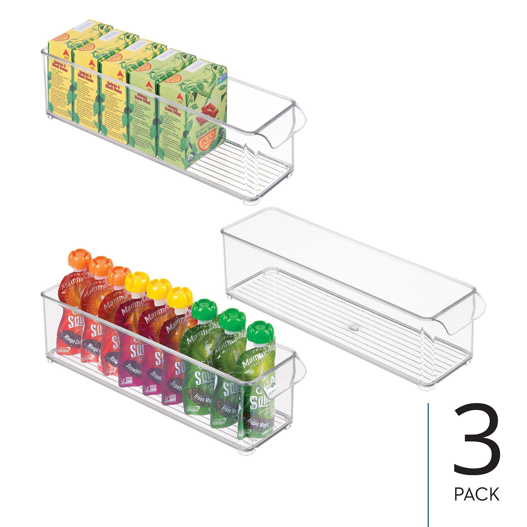 iDESIGN Stackable Plastic Storage Bin, 4" x 14.5"x 4", Clear, 3/Pack (28983M3)